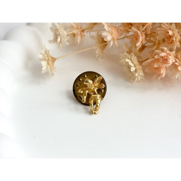 Teeny Tiny Cherub Gold T Angel Figural Vintage Religious | Catholic Lapel Pin - Picture 2 of 8
